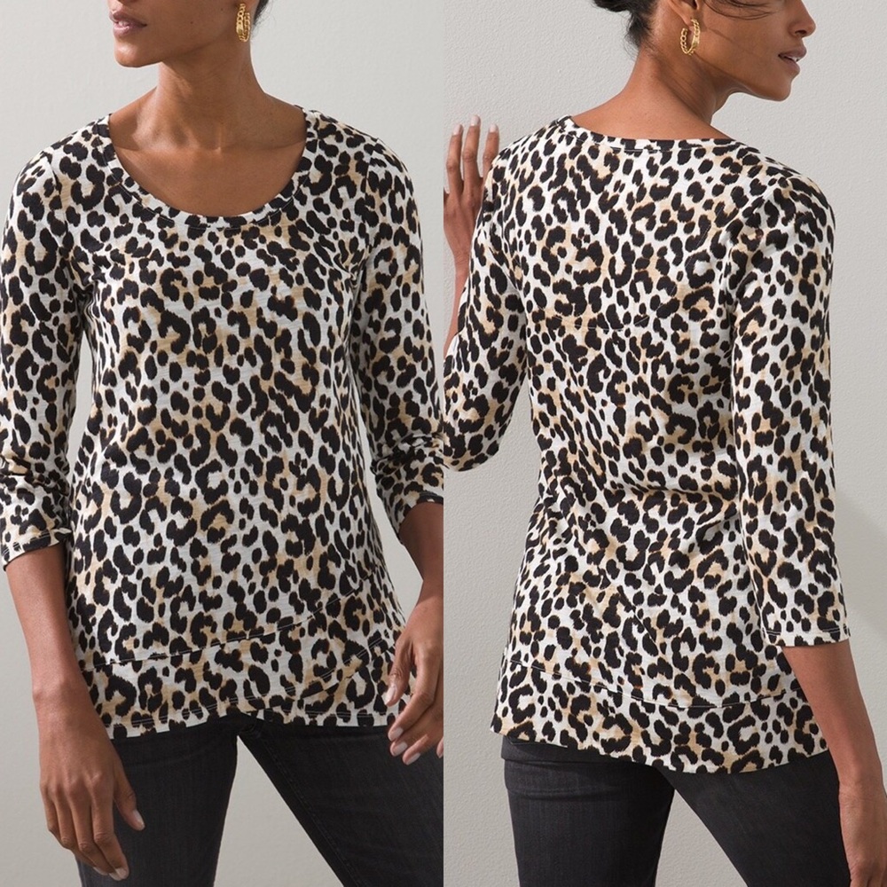 Chico’s NEW Animal Print Crossover Slub Tee Top Sz M